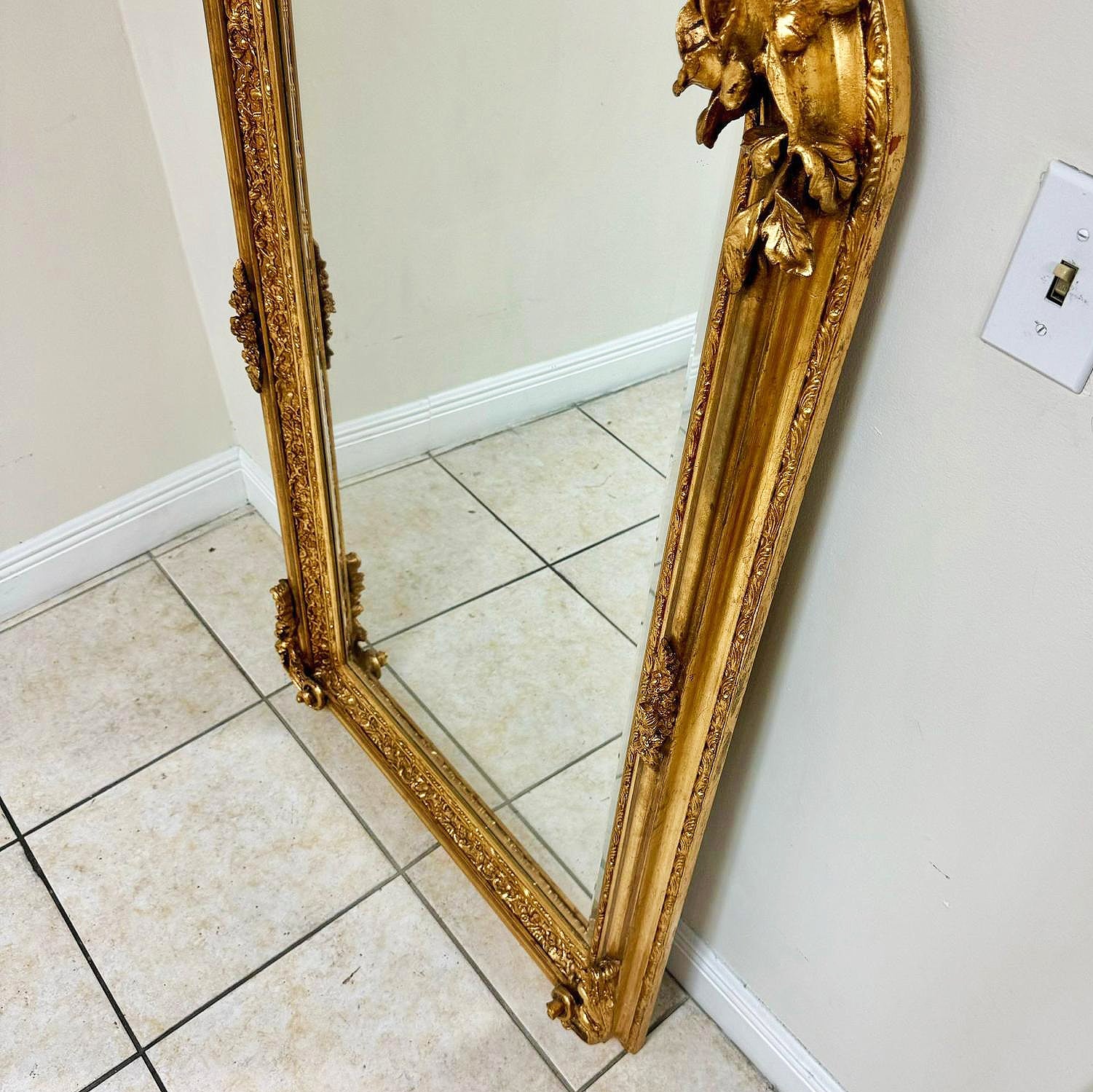 French Style Gold Floral Floor Mirror 5 Feet Tall Gold Leaf