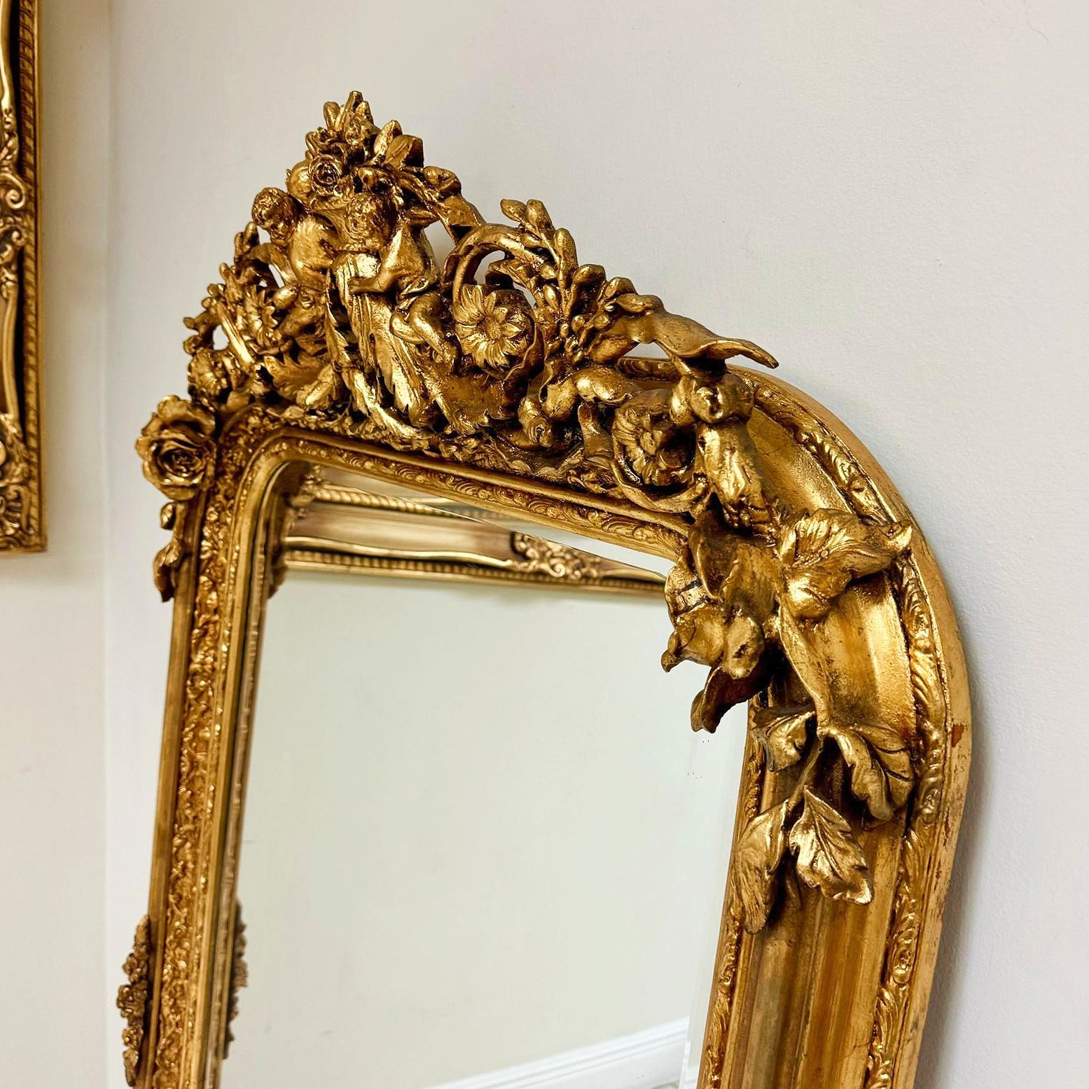 French Style Gold Floral Floor Mirror 5 Feet Tall Gold Leaf