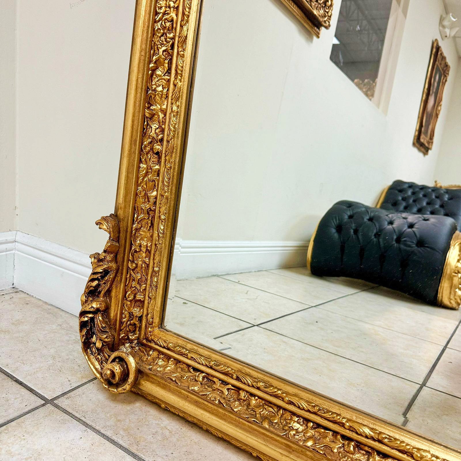 French Style Gold Floral Floor Mirror 5 Feet Tall Gold Leaf