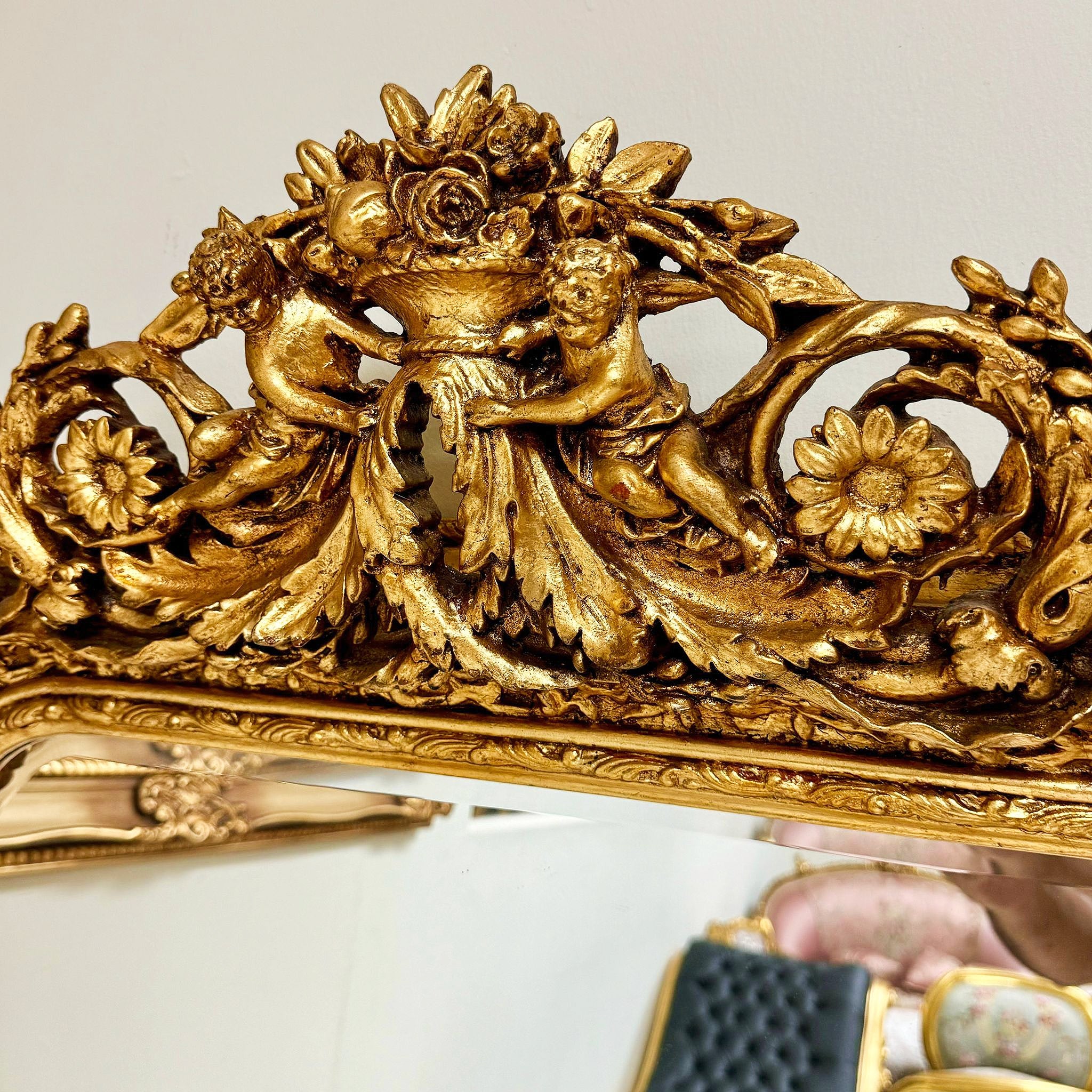 French Style Gold Floral Floor Mirror 5 Feet Tall Gold Leaf
