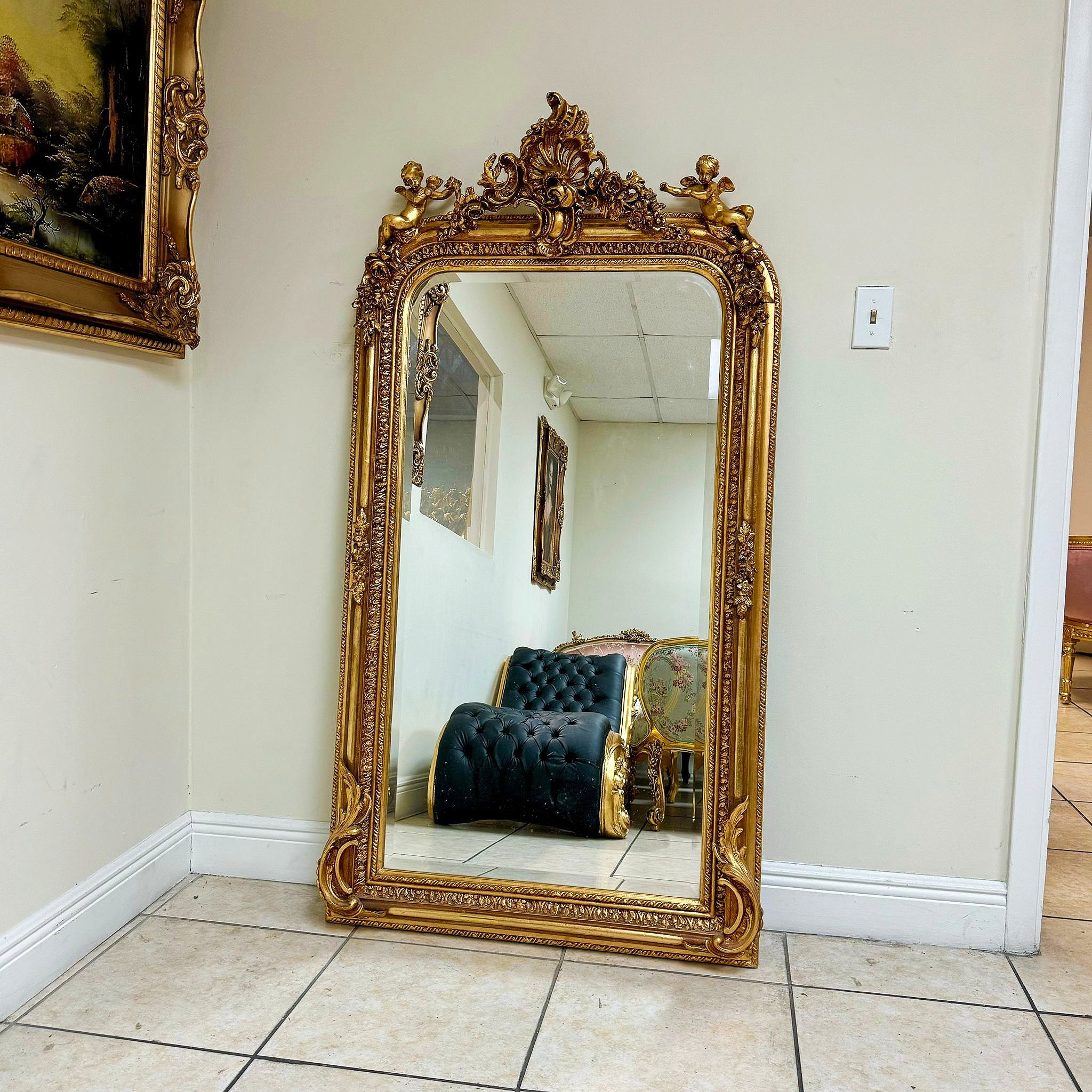 French Style Gold Mirror with Gold Leaf Details