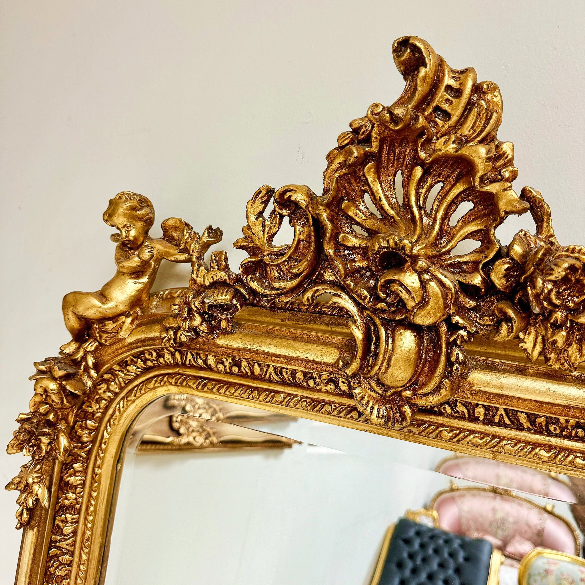 French Style Gold Mirror with Gold Leaf Details