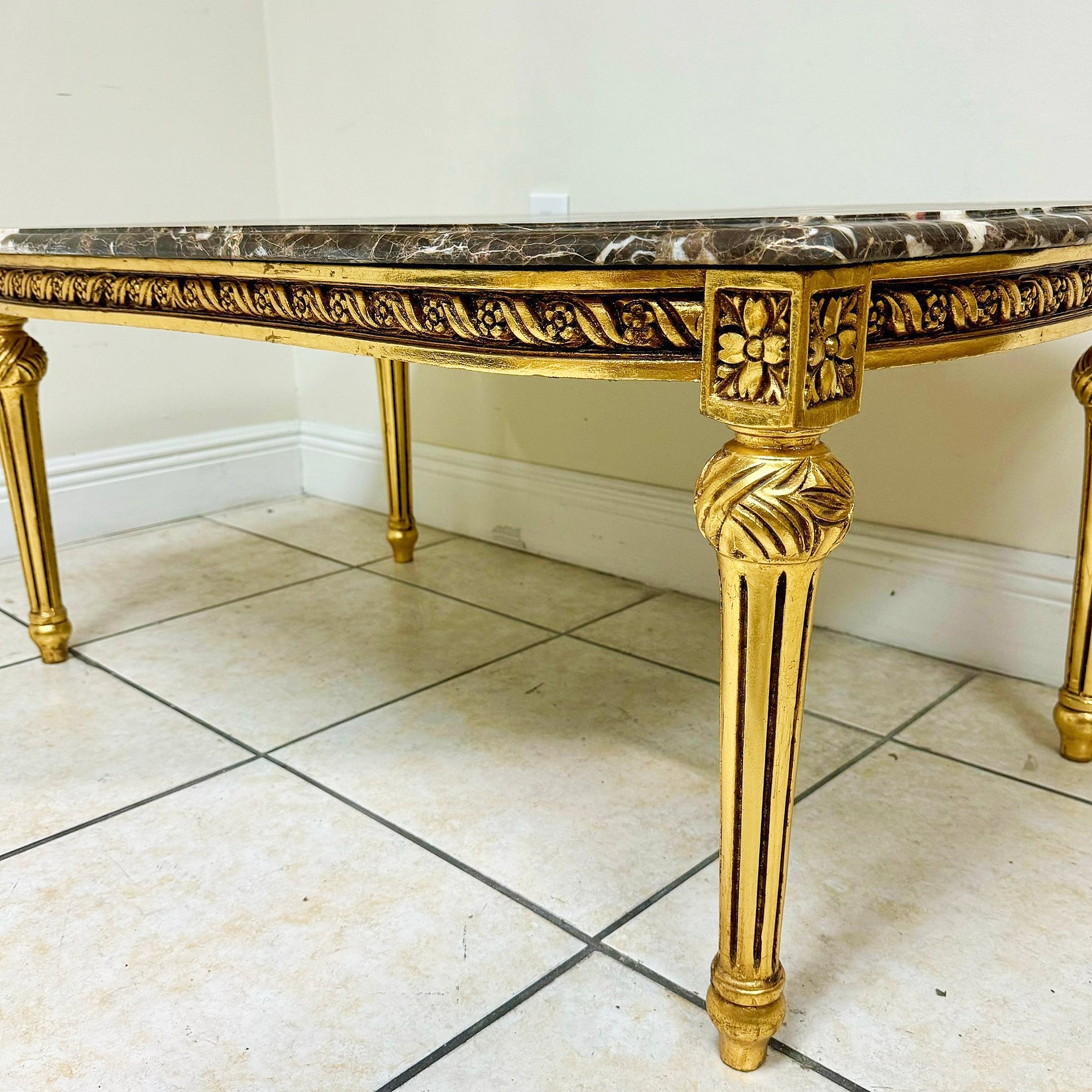 French Louis XVI Style Marble Top Gold Coffee Table Center Table Furniture