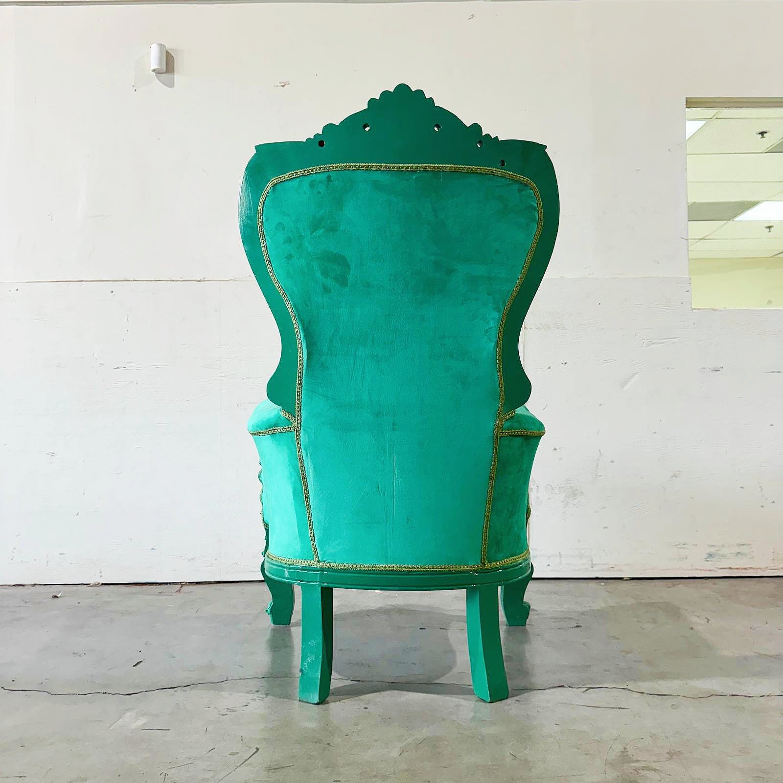 French Style Green Velvet Throne Chair Midsize Tufted Chair