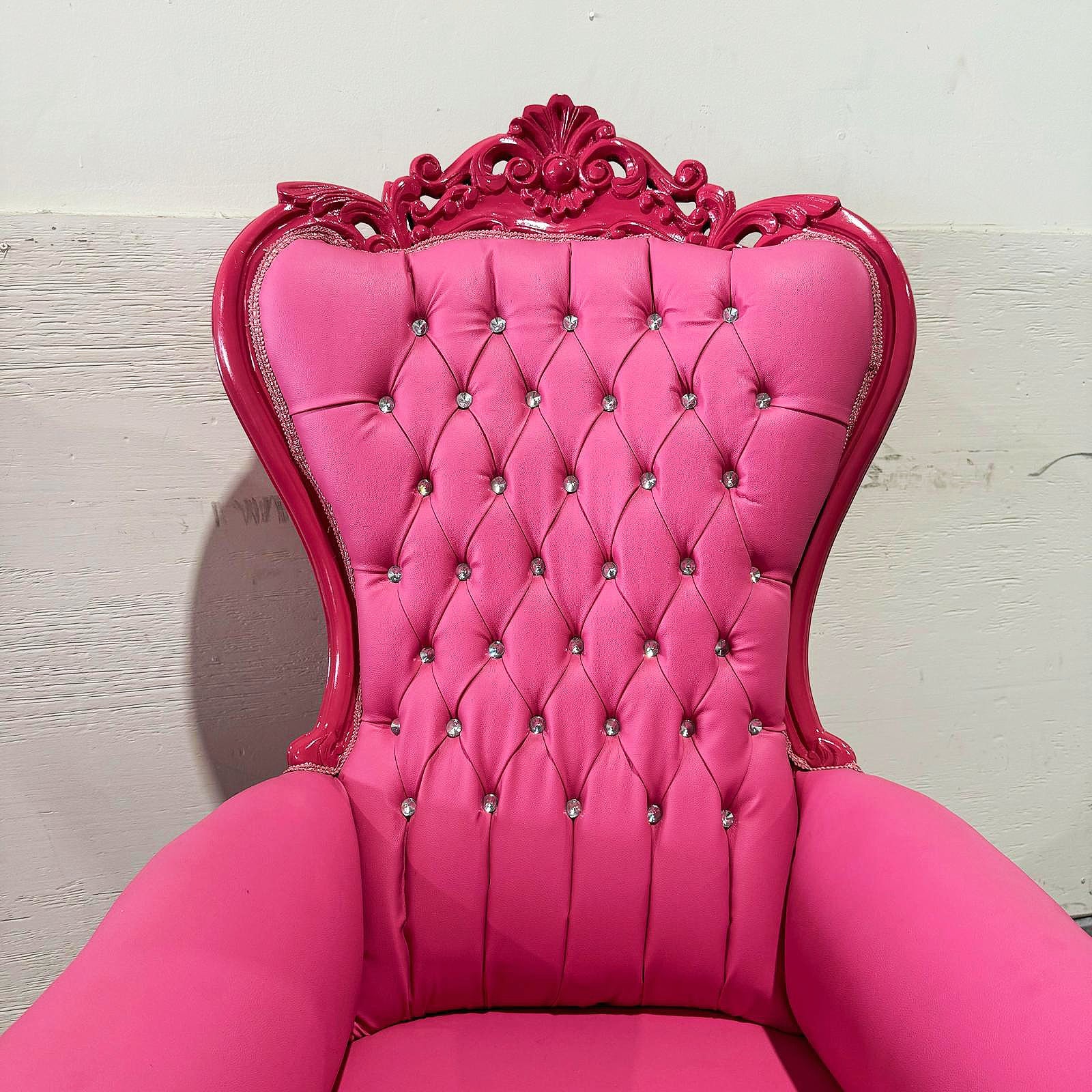 French Style Red Velvet Throne Chair Midsize Tufted Chair