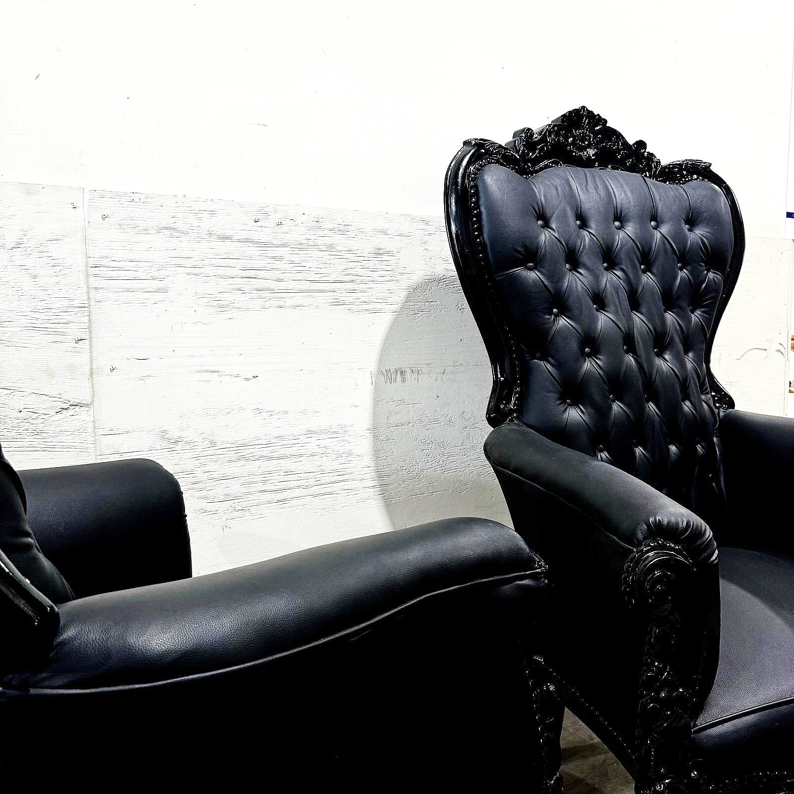 Black Leather Throne Chair French Style Midsize Tufted Chair