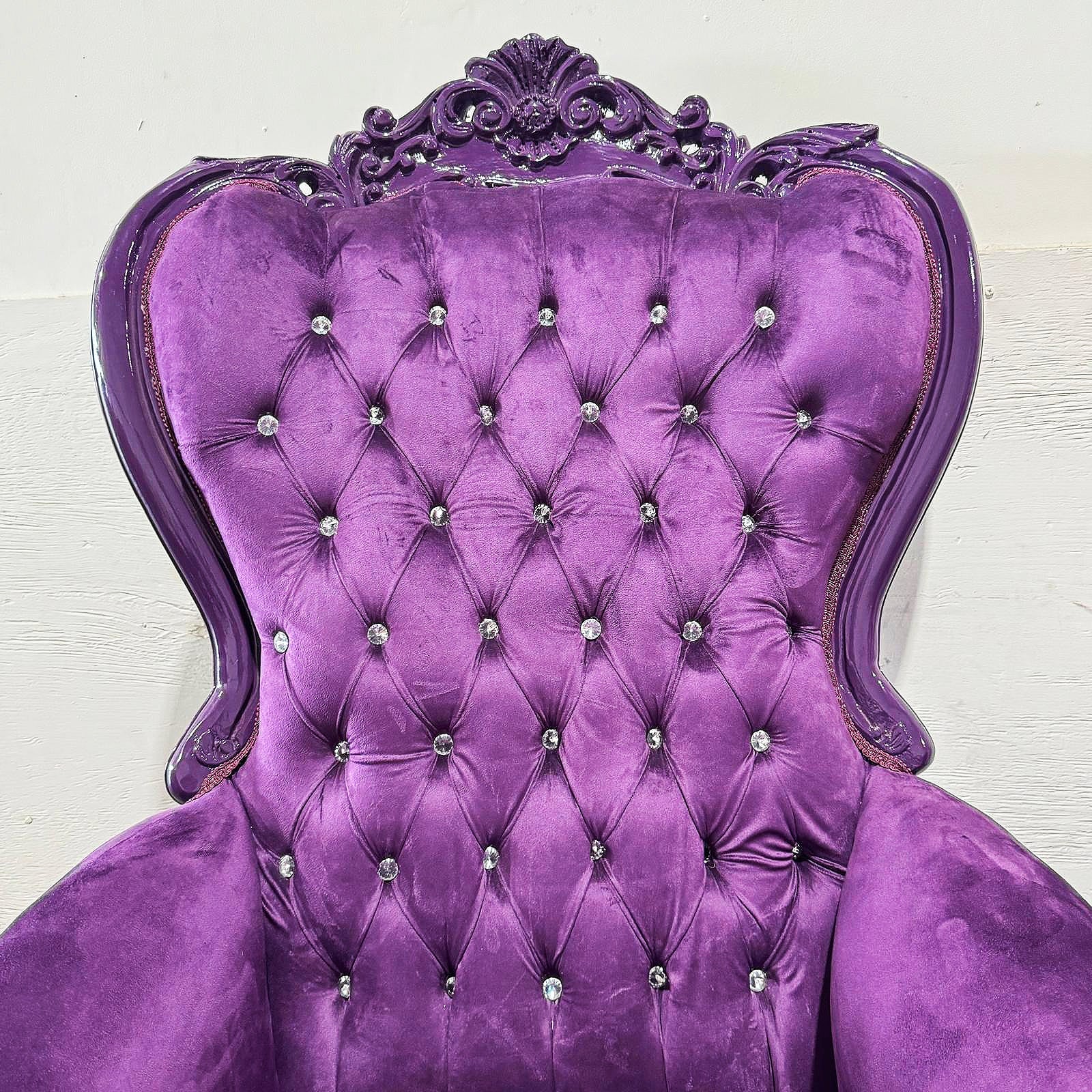 French Style Purple Velvet Throne Chair Midsize Tufted Chair