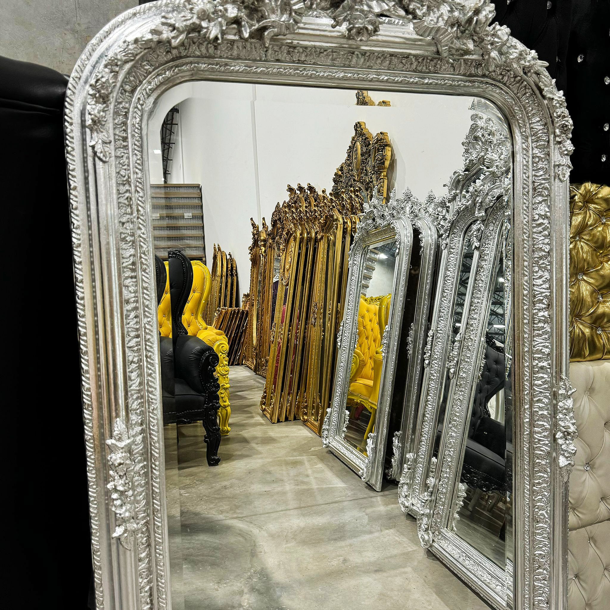 French Style Silver Birds Floor Mirror 5 Feet Tall Silver Leaf