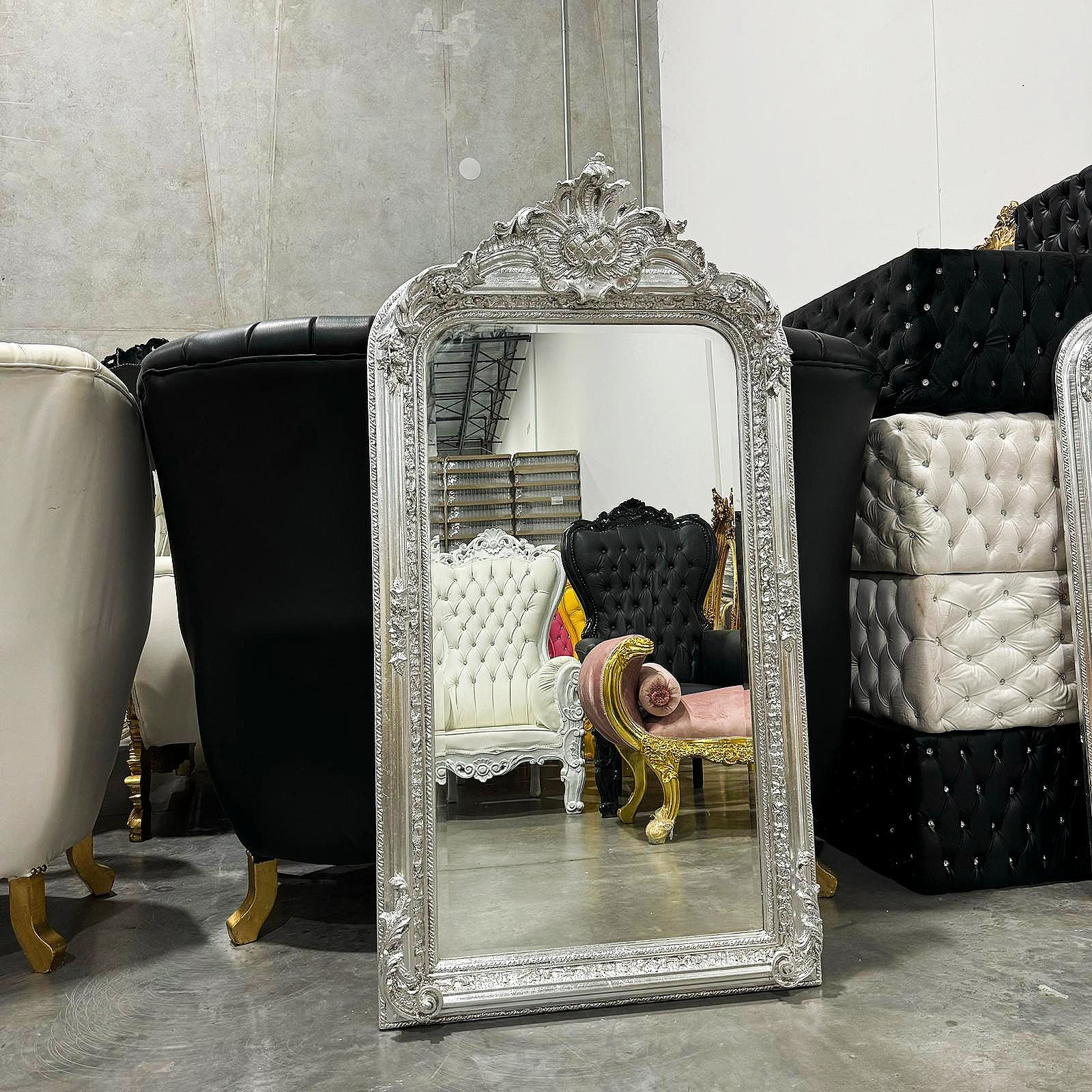 French Style Silver Floor Mirror 5 Feet Tall Silver Leaf Details
