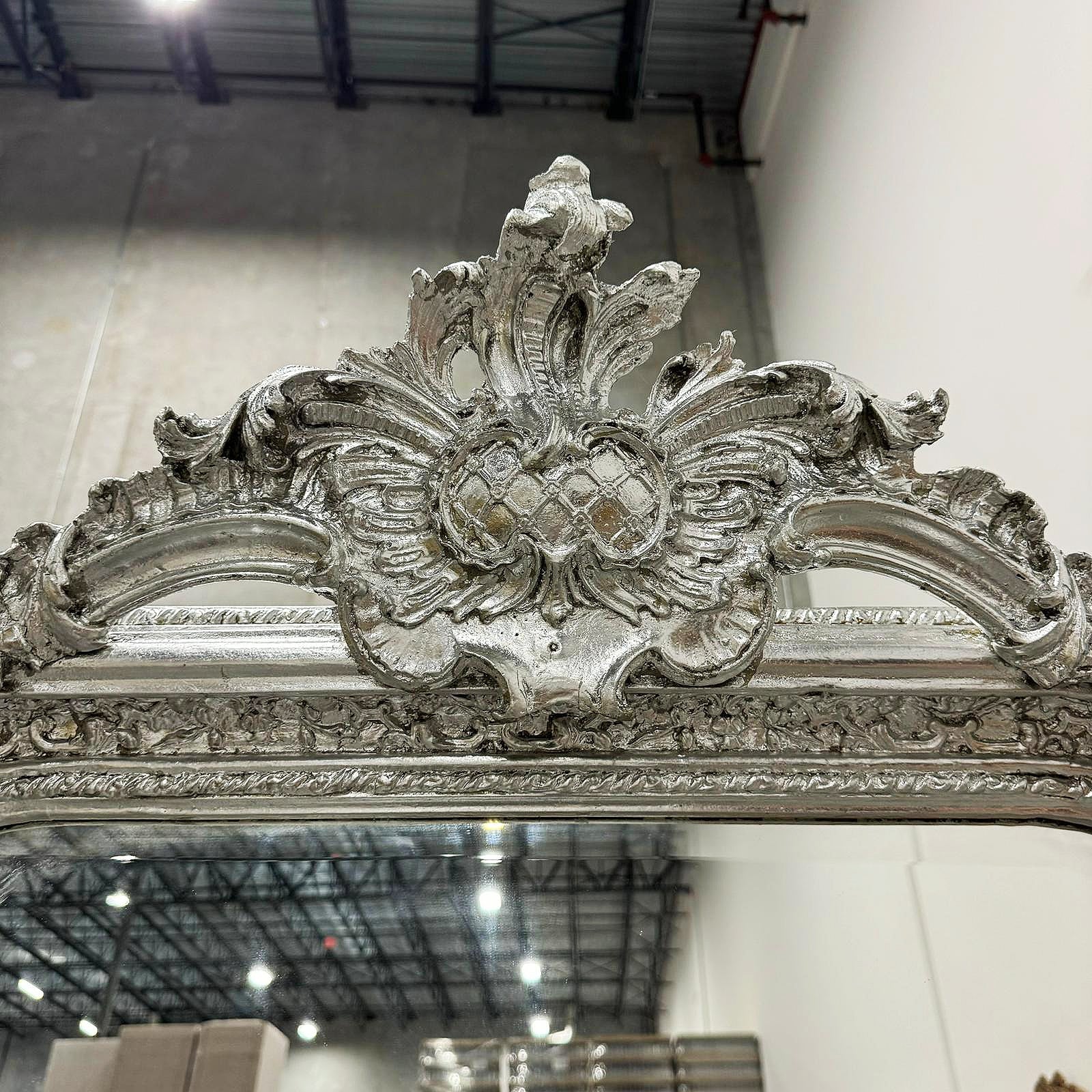 French Style Silver Floor Mirror 5 Feet Tall Silver Leaf Details