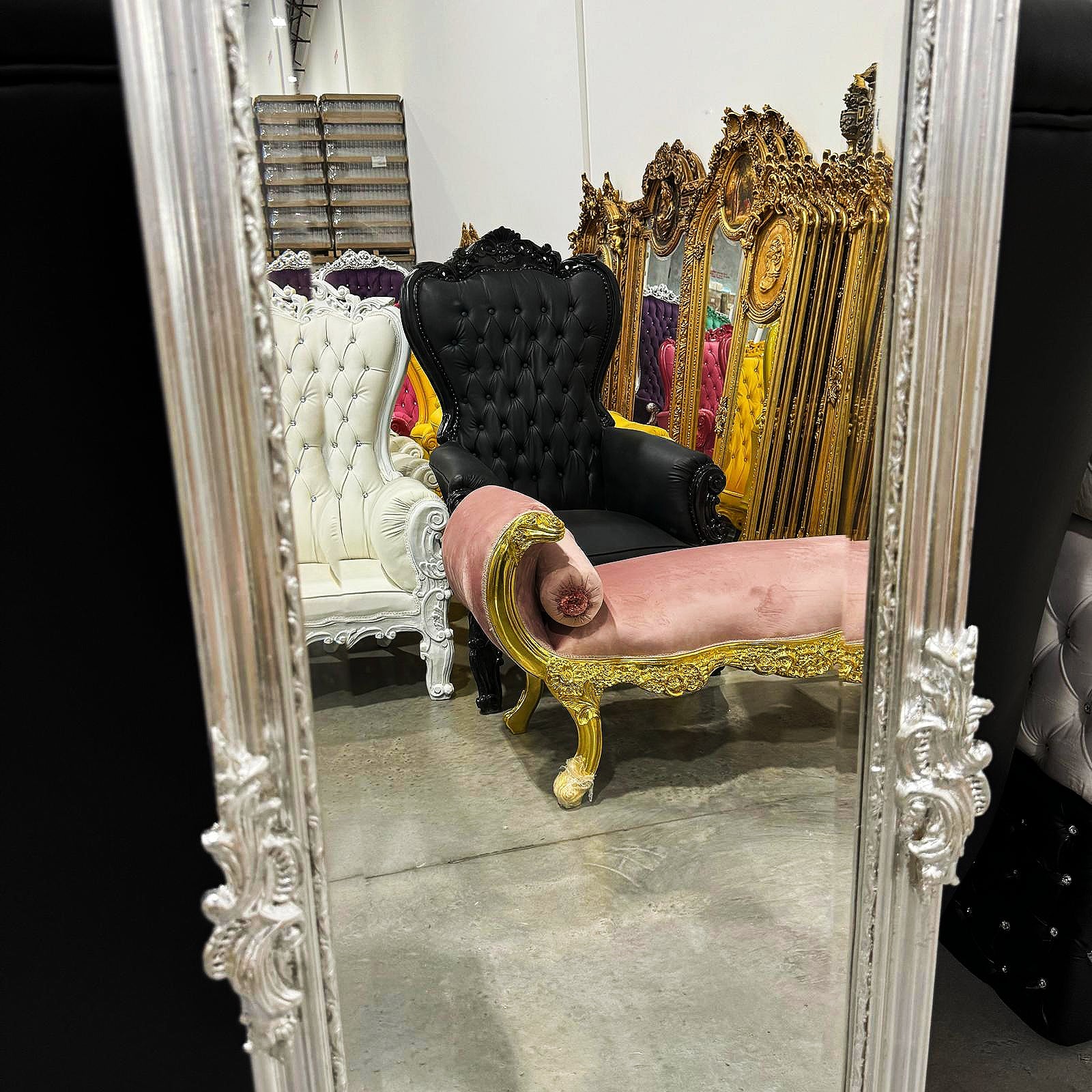 French Style Silver Floor Mirror Refinished in Silver Leaf