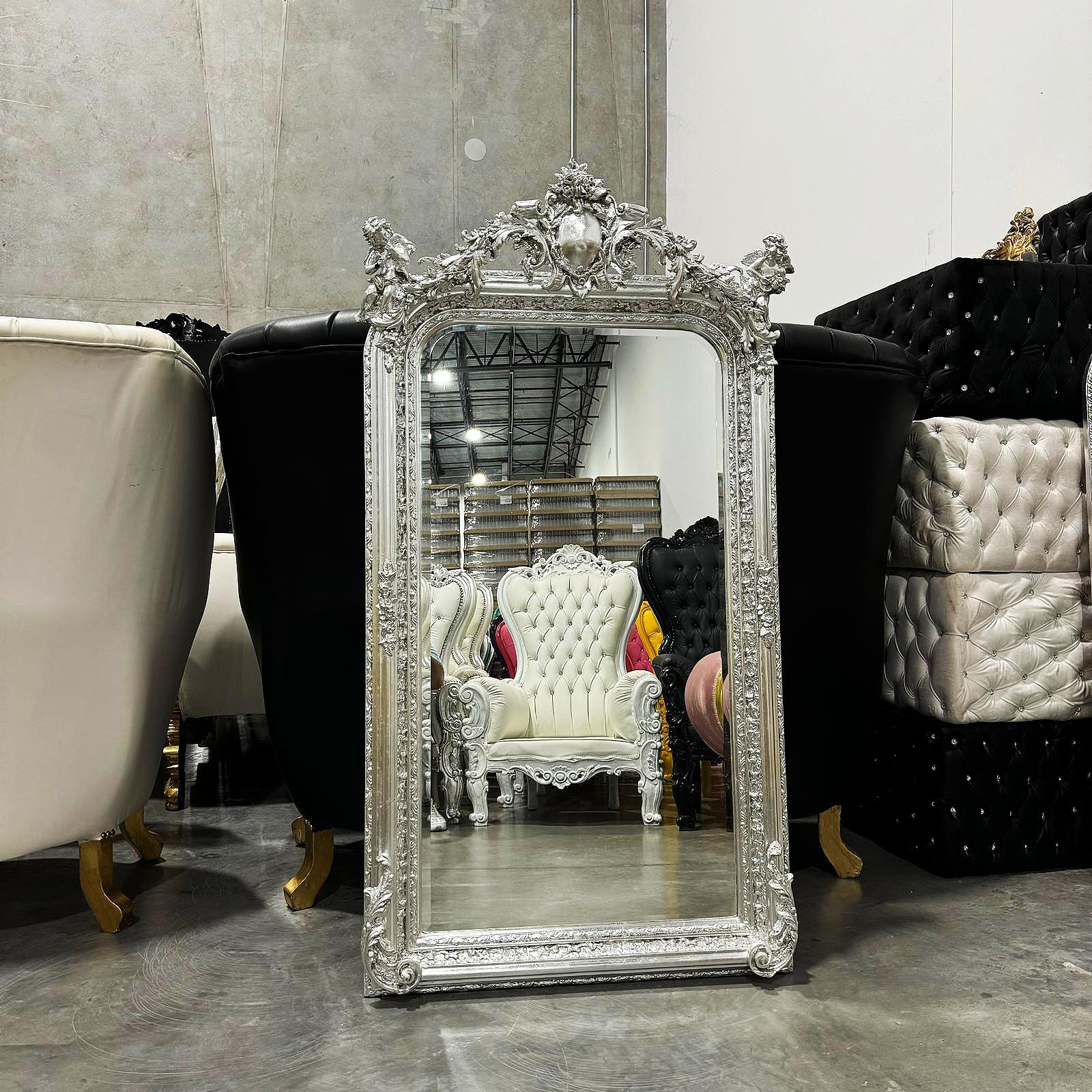 French Style Silver Floor Mirror 5 Feet Tall Silver Leaf