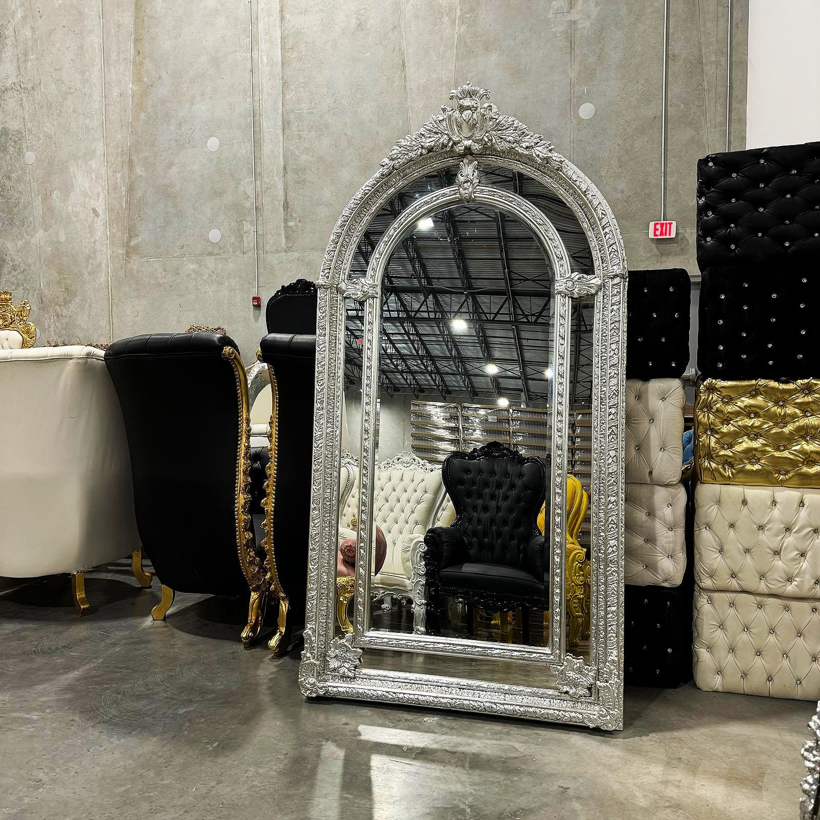 Silver Floor/Wall Mirror 7 Feet Tall Silver Leaf French Style