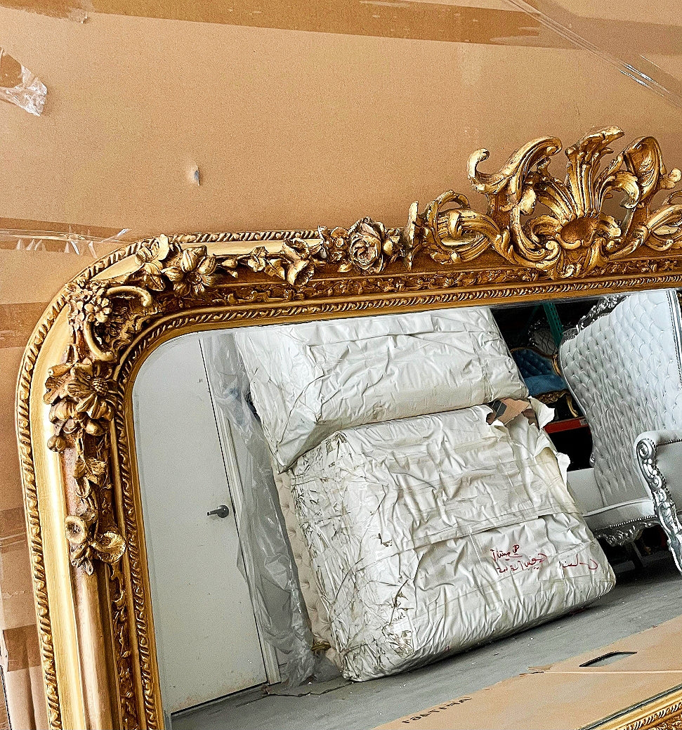 French Style Gold Wall Mirror Mirror Baroque Rococo Gold Leaf Details