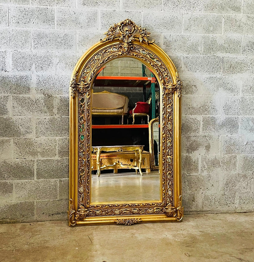 French Style Gold Floor Mirror 6 Feet Tall Gold Leaf Art Details