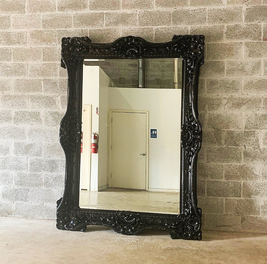 French Baroque Style Black Wall Mirror – Extra Tall 7.5 Ft Ornate Design