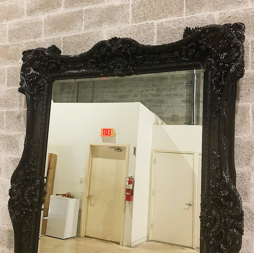 French Baroque Style Black Wall Mirror – Extra Tall 7.5 Ft Ornate Design