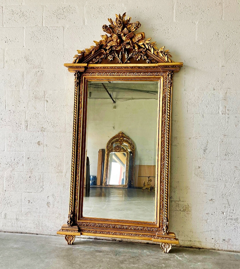 French Style Gold Floor Mirror 6.4 Feet Tall Gold Leaf Art Detail