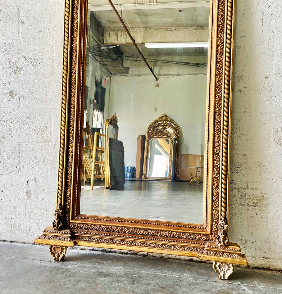 French Style Gold Floor Mirror 6.4 Feet Tall Gold Leaf Art Detail