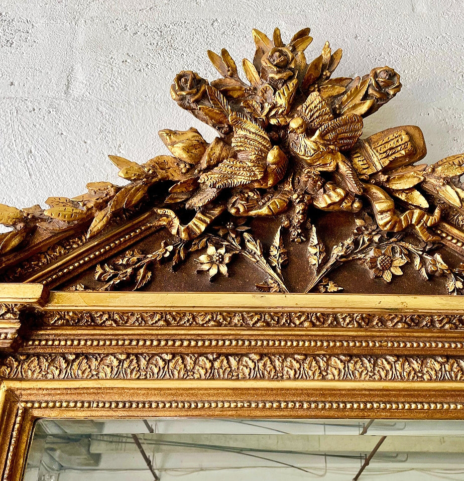 French Style Gold Floor Mirror 6.4 Feet Tall Gold Leaf Art Detail