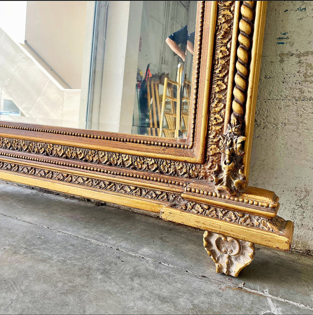 French Style Gold Floor Mirror 6.4 Feet Tall Gold Leaf Art Detail