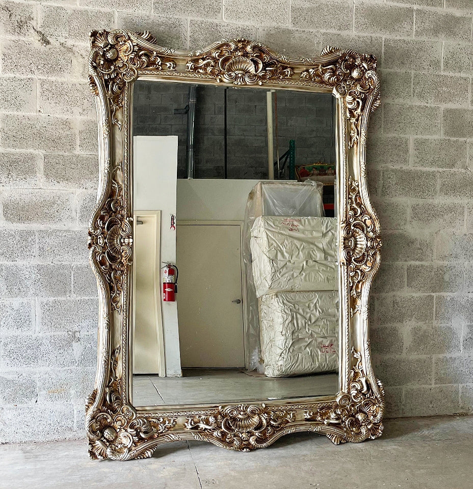 Vintage French Style Silver Wall Mirror 7.5 Feet Tall Baroque Mirror Silver Leaf