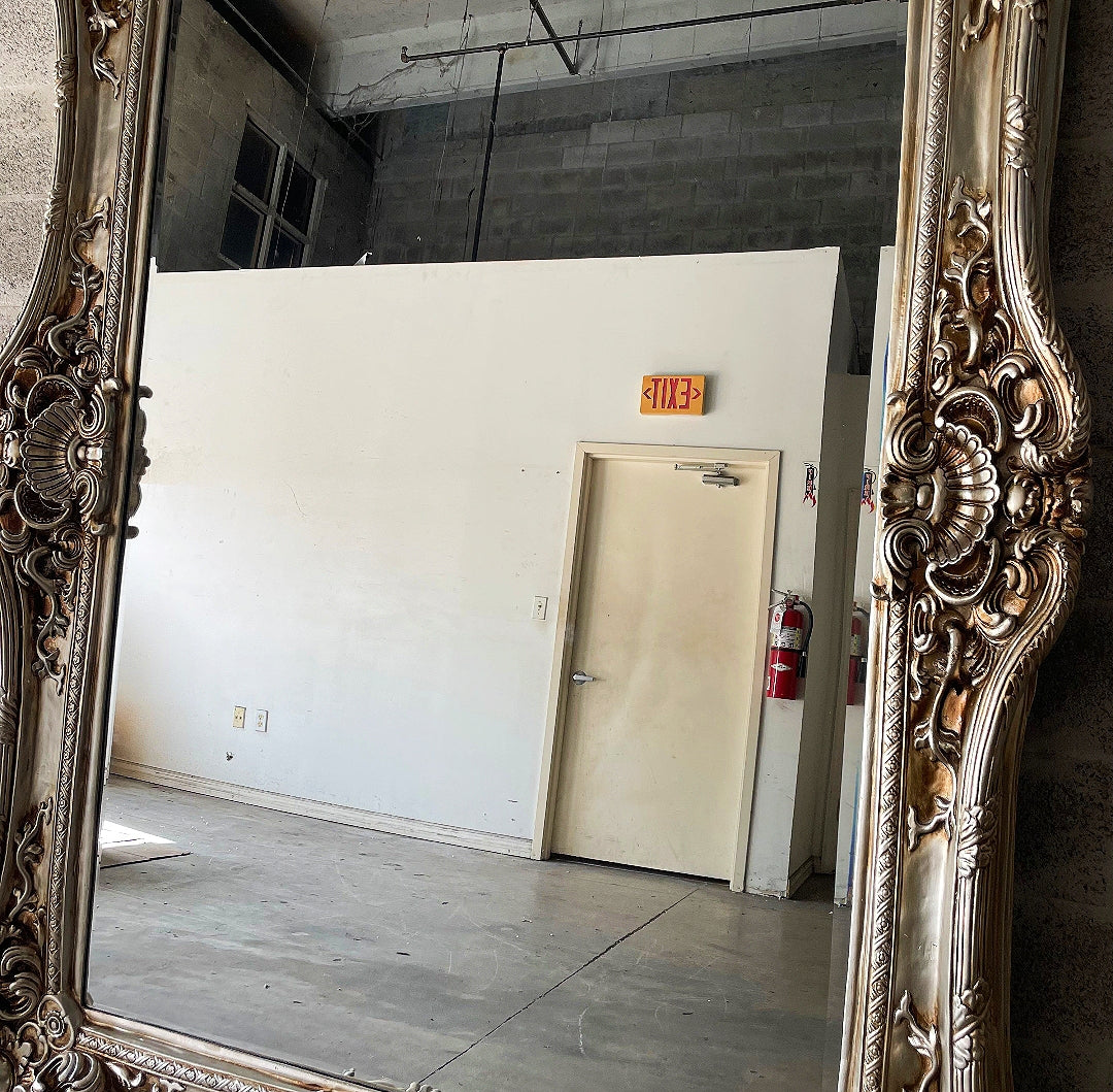 Vintage French Style Silver Wall Mirror 7.5 Feet Tall Baroque Mirror Silver Leaf
