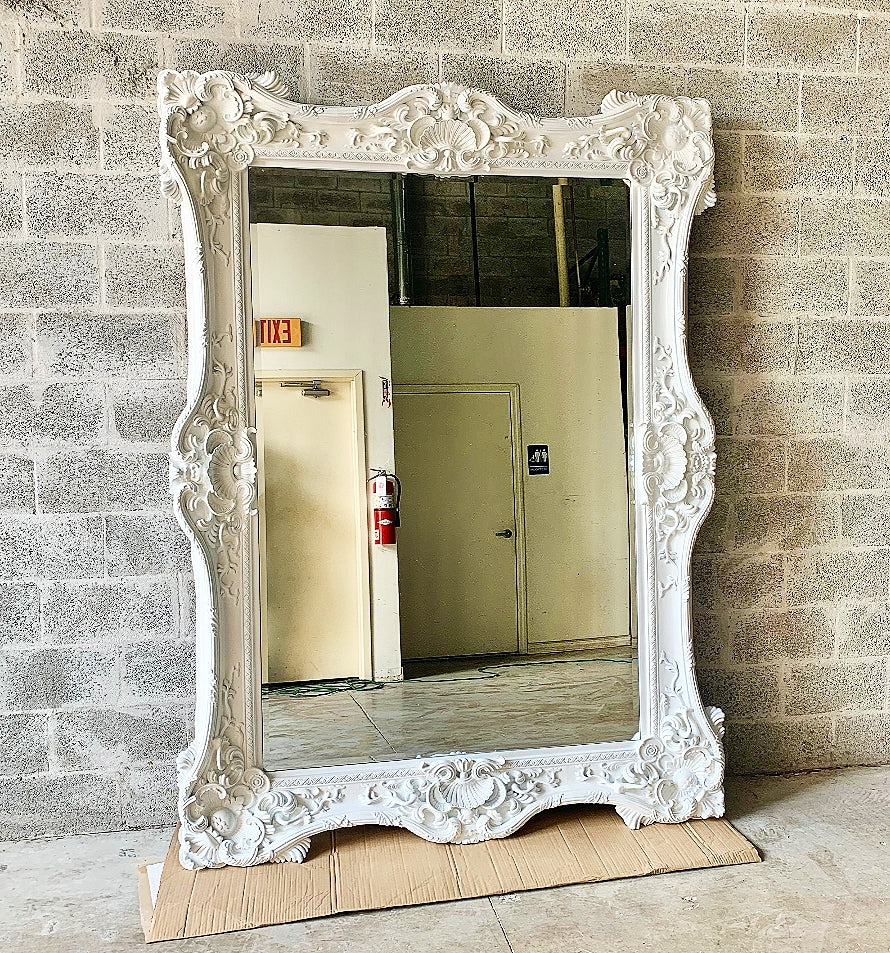 French Style White Wall Mirror 7.5 Feet Tall Baroque Mirror