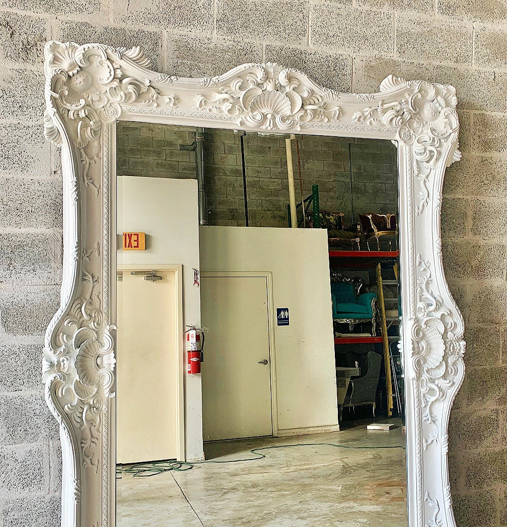 French Style White Wall Mirror 7.5 Feet Tall Baroque Mirror