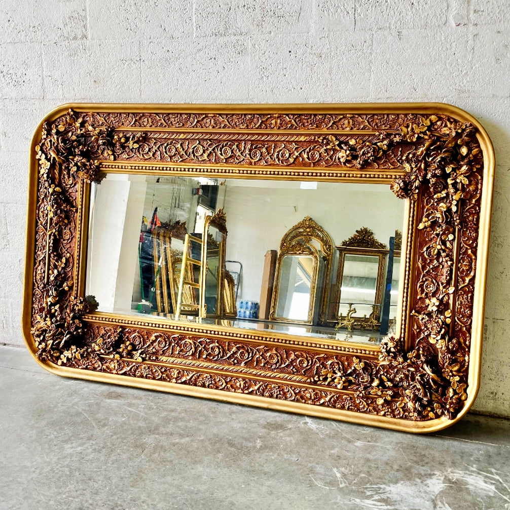 French Style Gold Wall Mirror Rectangular Baroque Rococo Gold Leaf
