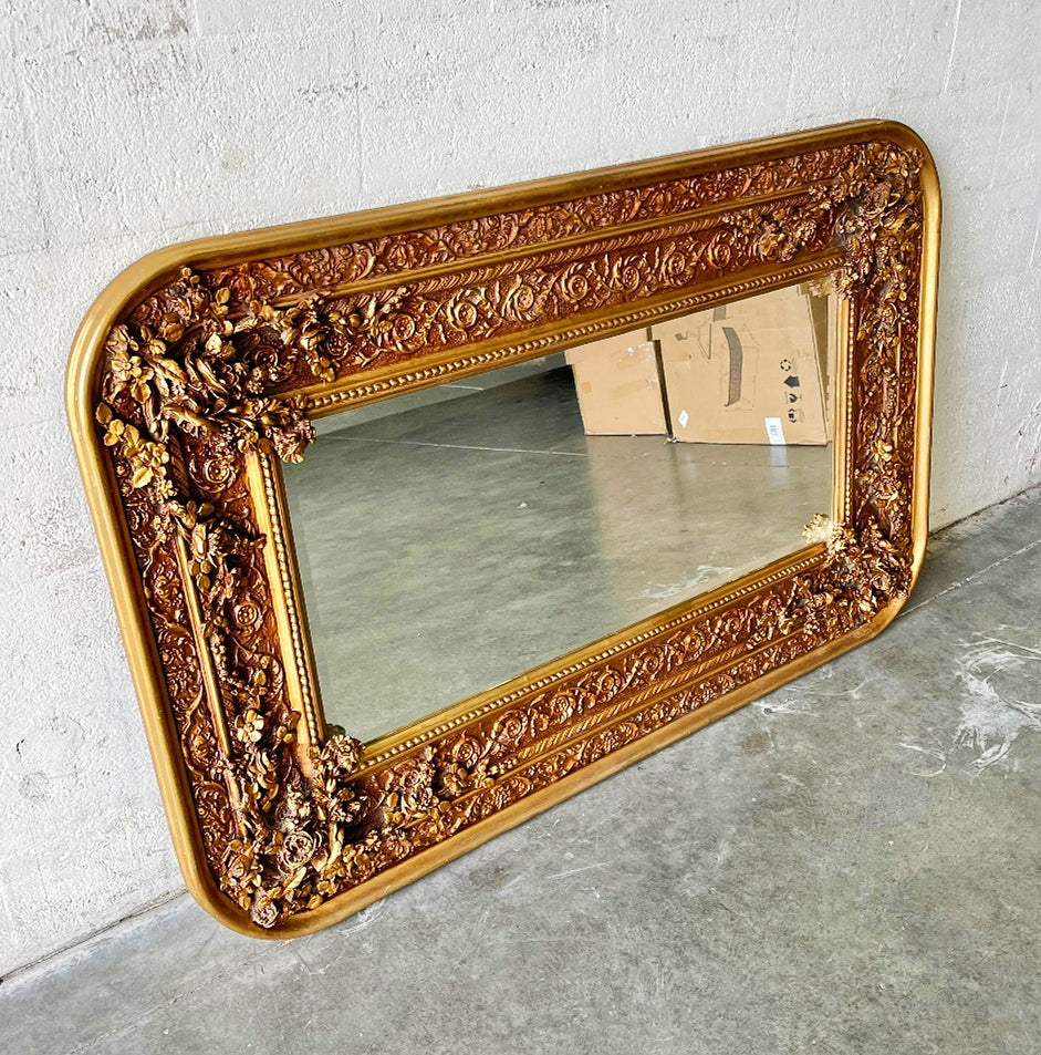 French Style Gold Wall Mirror Rectangular Baroque Rococo Gold Leaf