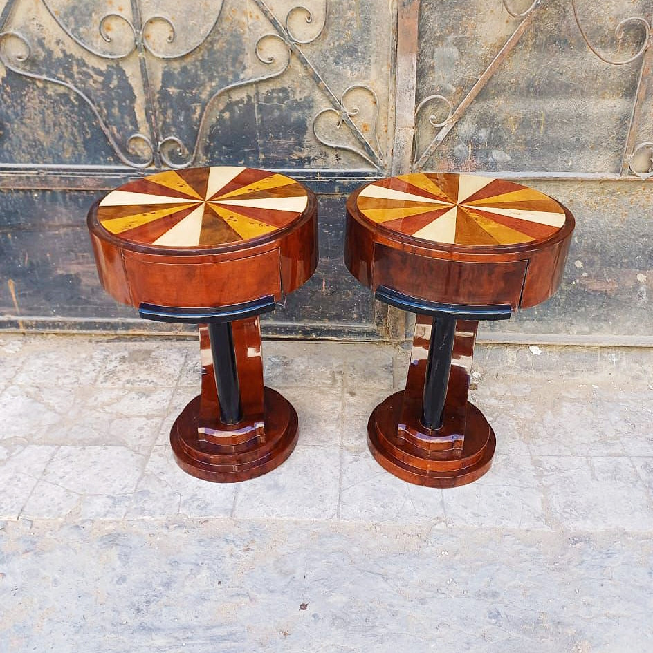 Art Deco Style Side Table Set of 2 With Drawer