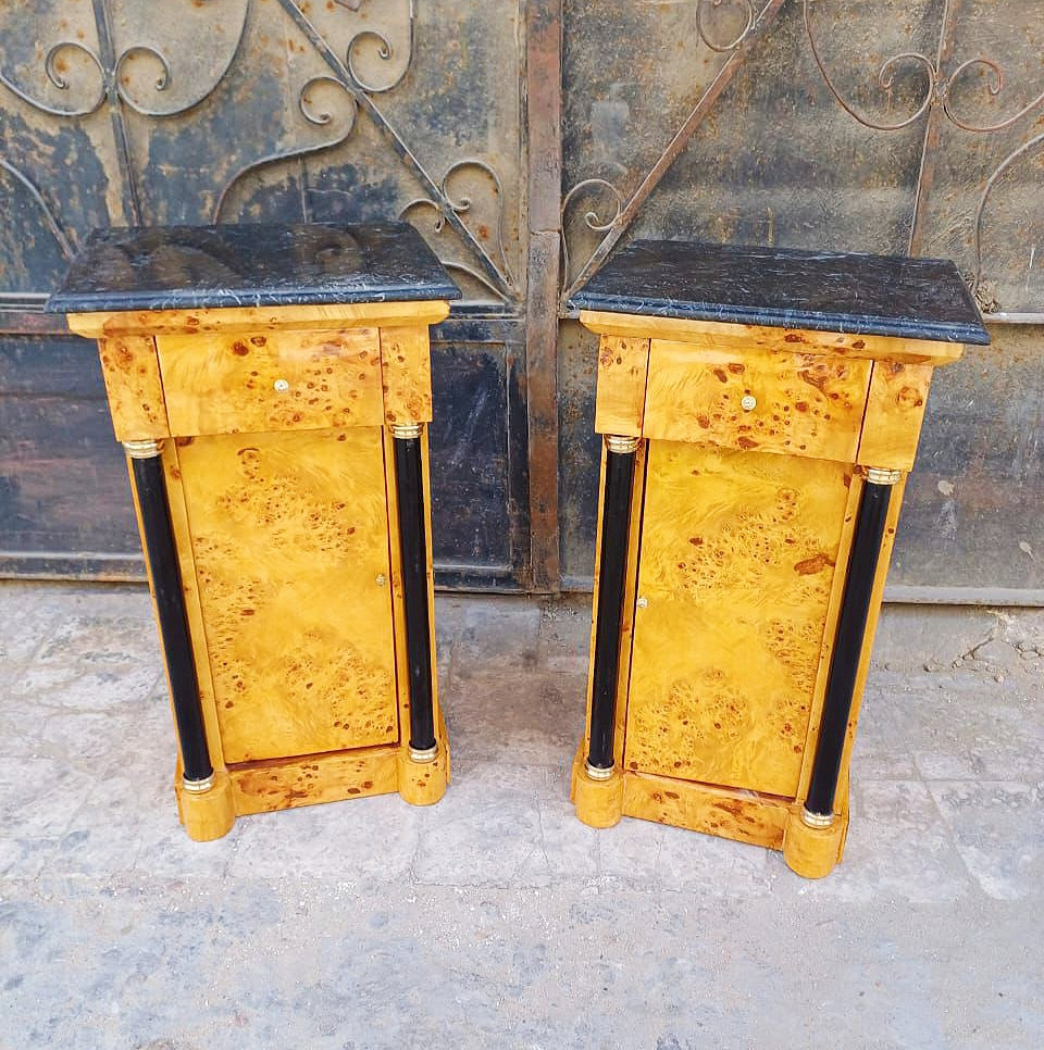 Art Deco Style Marble Topped Wood 1 Drawer Set Commode