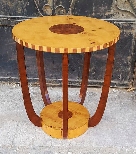 Art Deco Round Side Table Wood Furniture