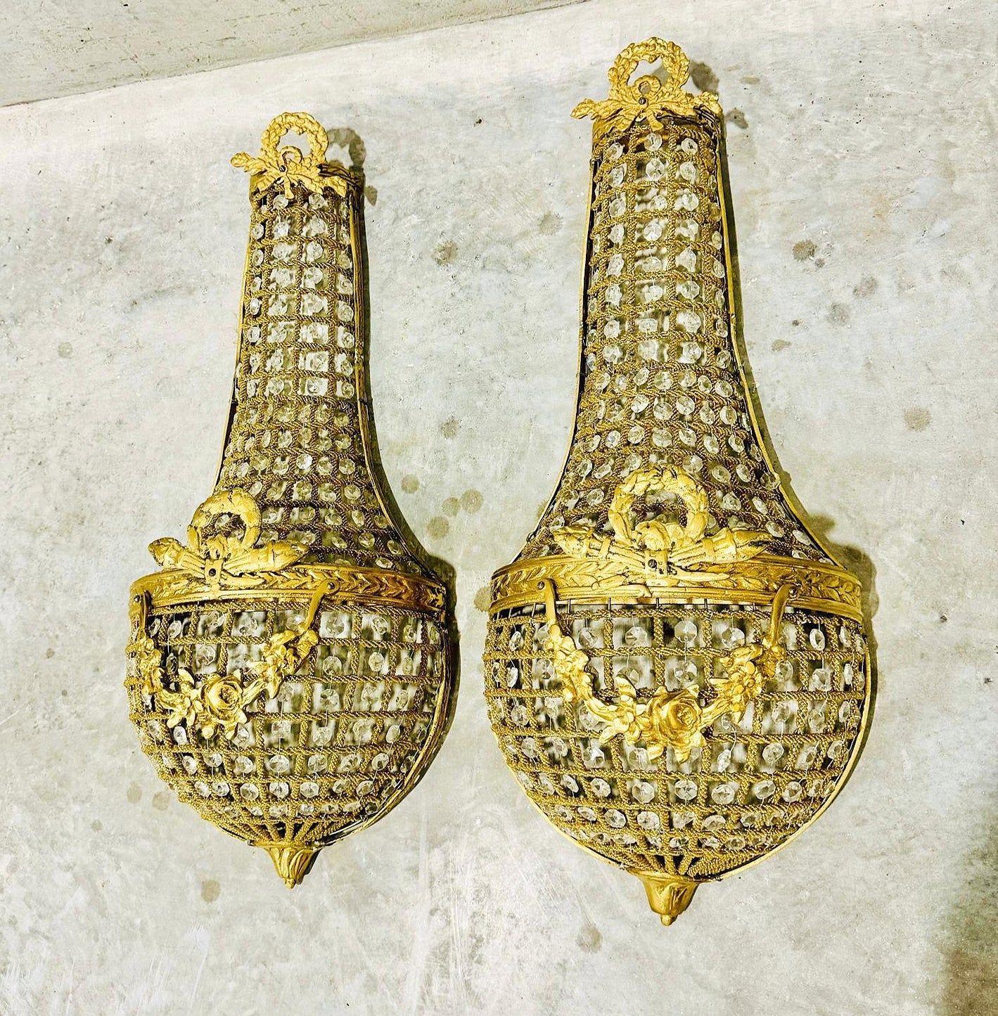 Golden Basket Sconces Large *Set of 2* French Style Lighting Chandelier