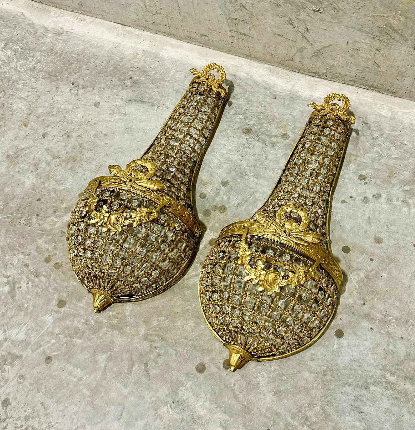 Golden Basket Sconces Large *Set of 2* French Style Lighting Chandelier