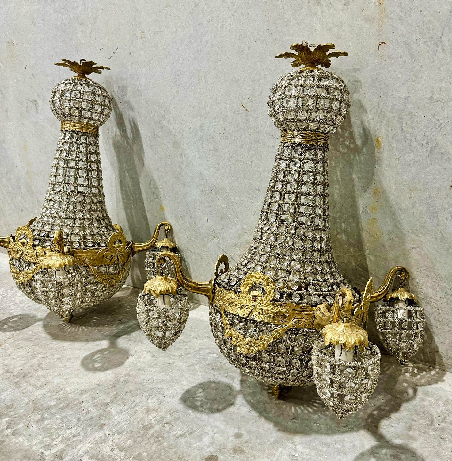 French Style Large Chandeliers *Set of 2* Gold Details Lightings