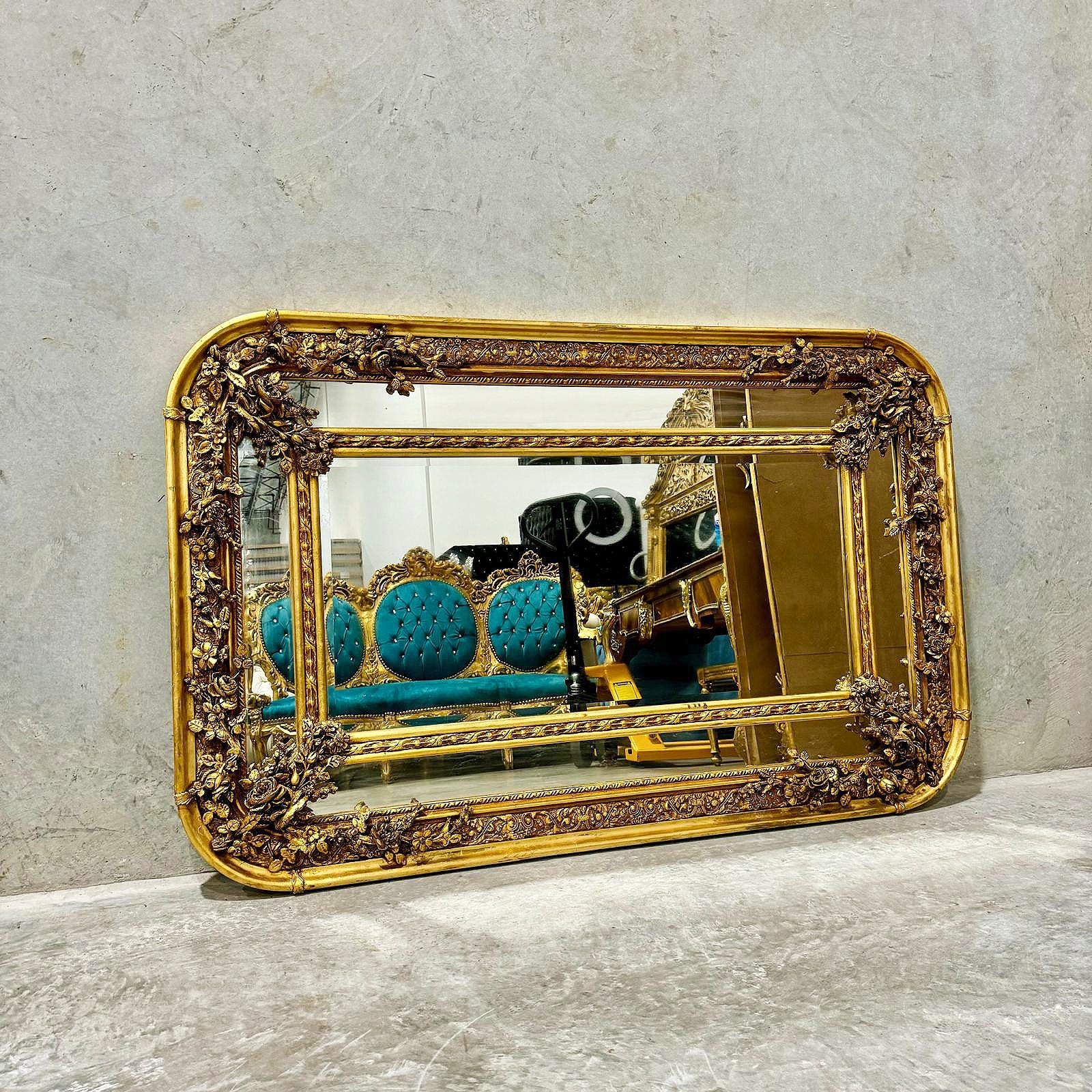 Rococo Style Gold Wall Mirror Rectangular French Gold Leaf