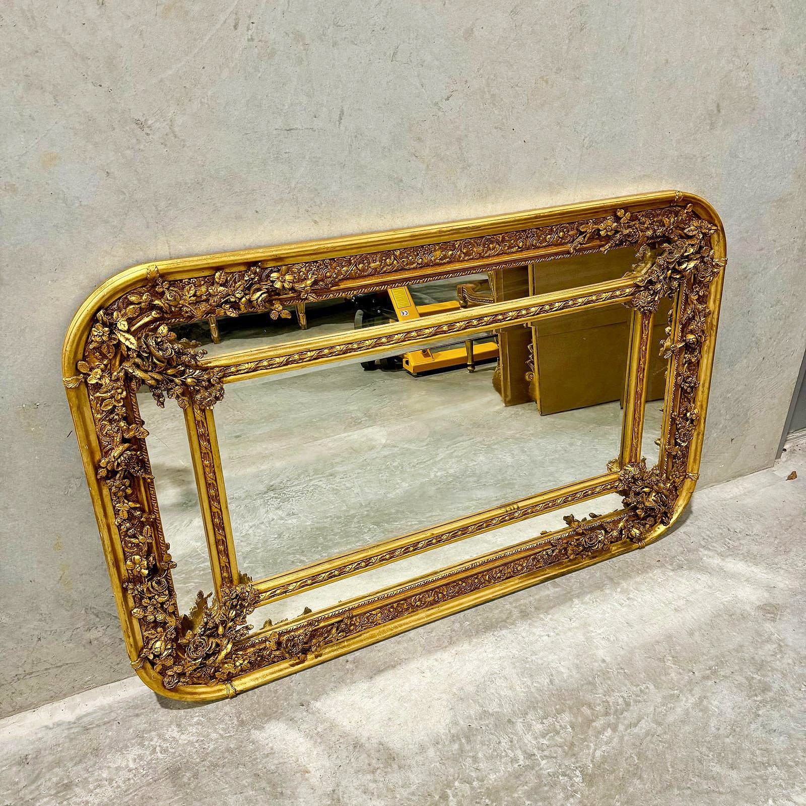 Rococo Style Gold Wall Mirror Rectangular French Gold Leaf