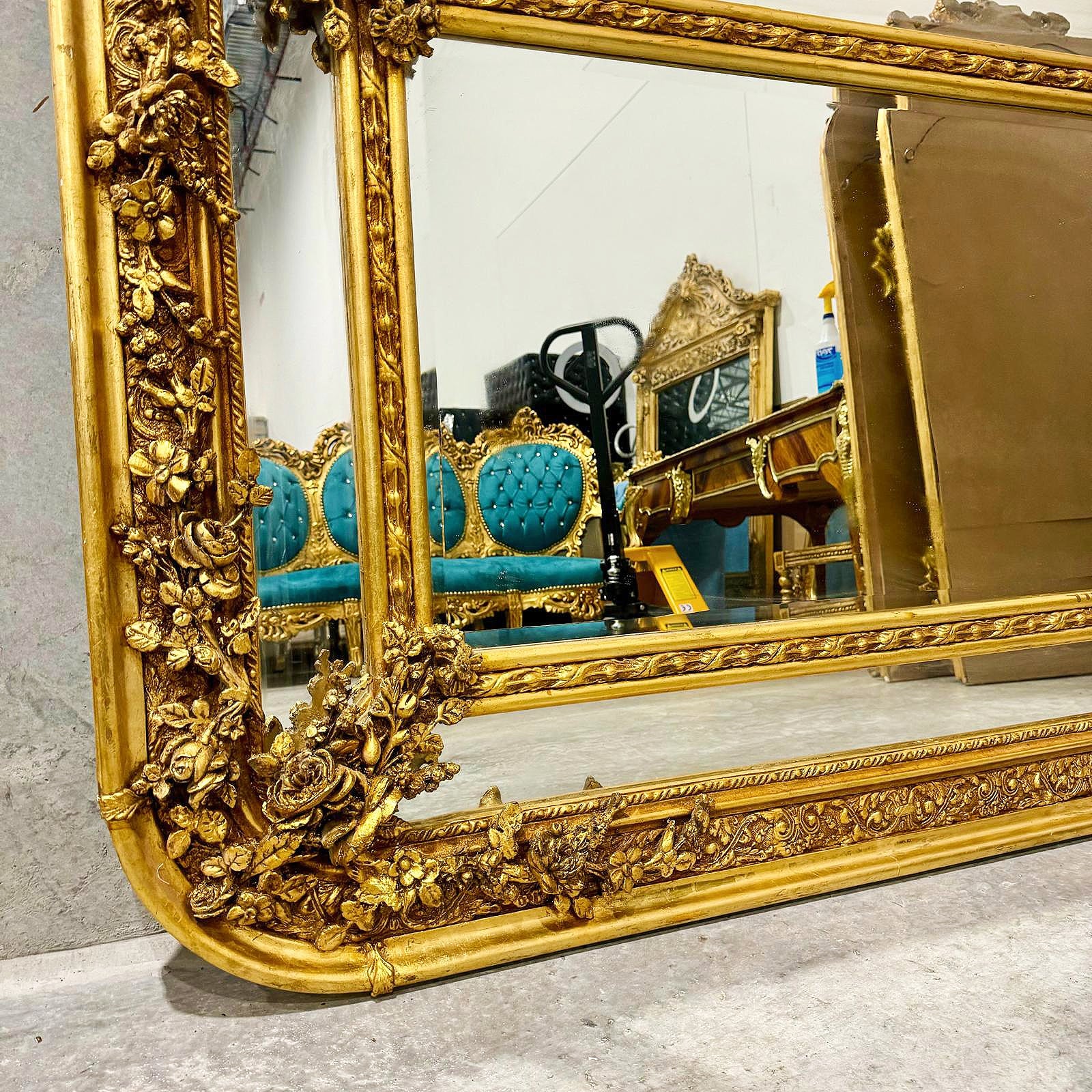 Rococo Style Gold Wall Mirror Rectangular French Gold Leaf
