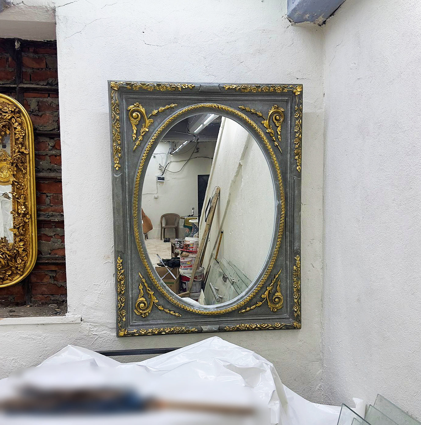 Rectangular Gray Wall Mirror French Style Gold Baroque Mirror Gold Leaf