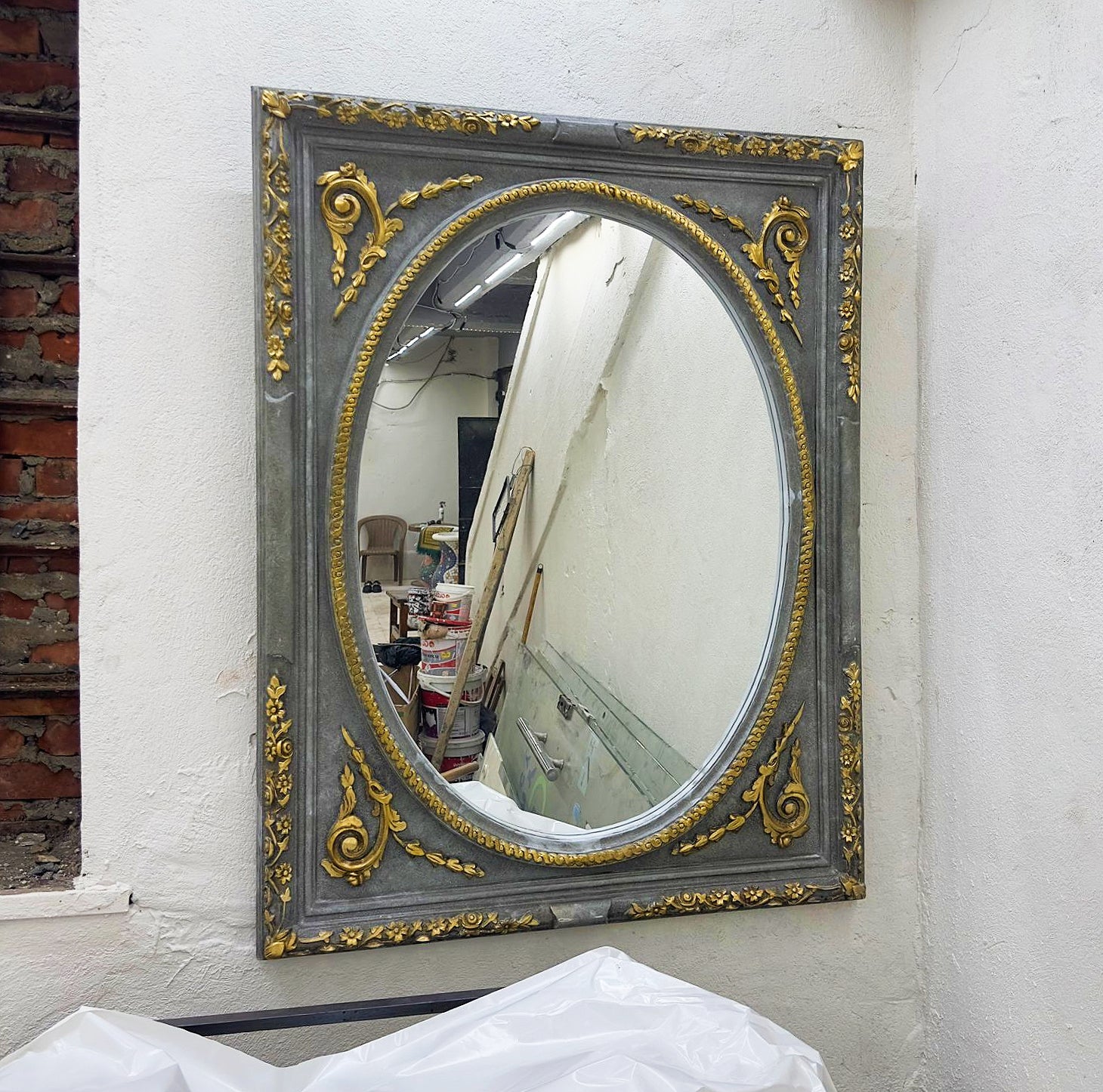 Rectangular Gray Wall Mirror French Style Gold Baroque Mirror Gold Leaf