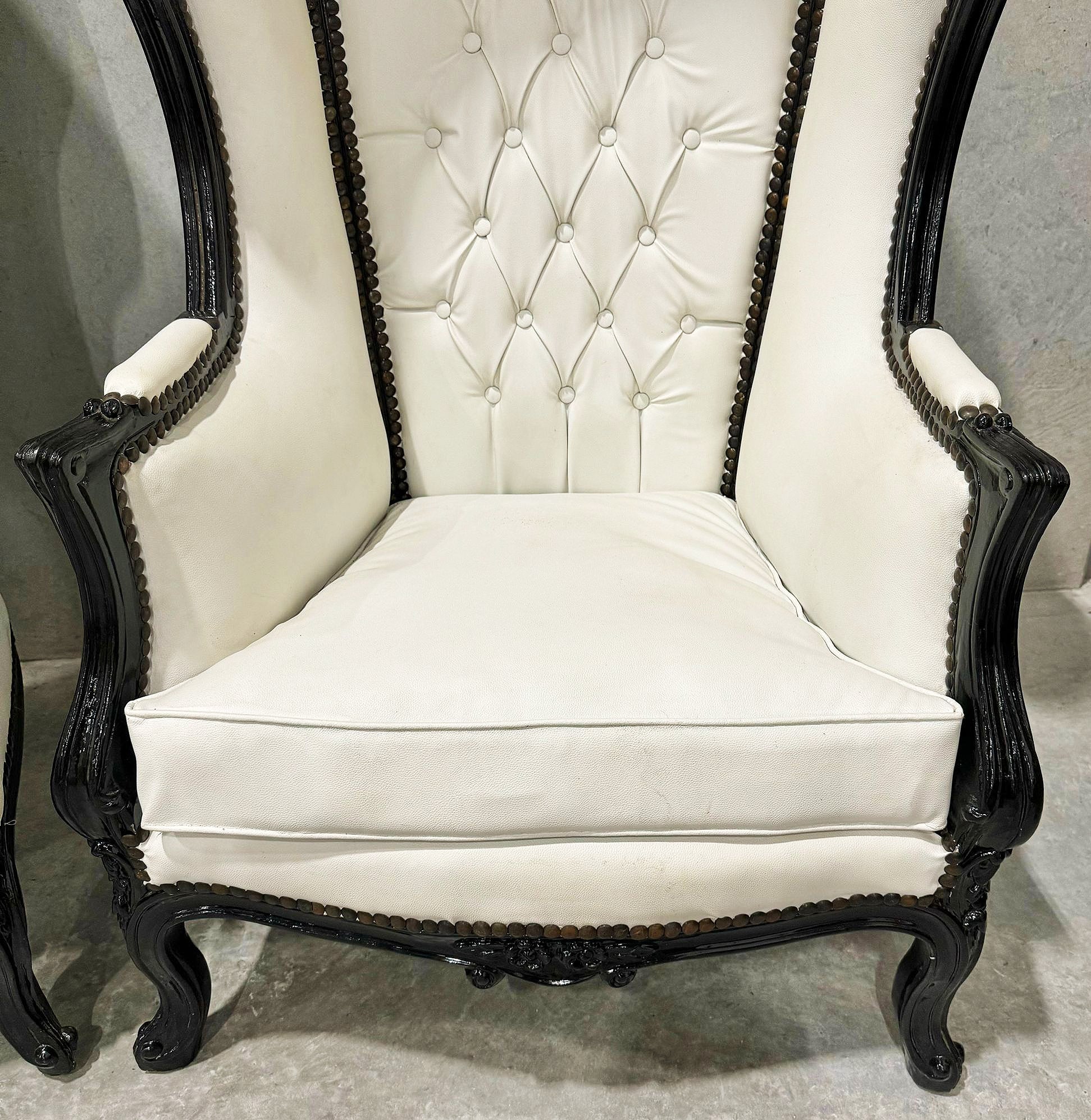 Balloon Chair French Style White Leather High-Back Canopy Lacquer Chair