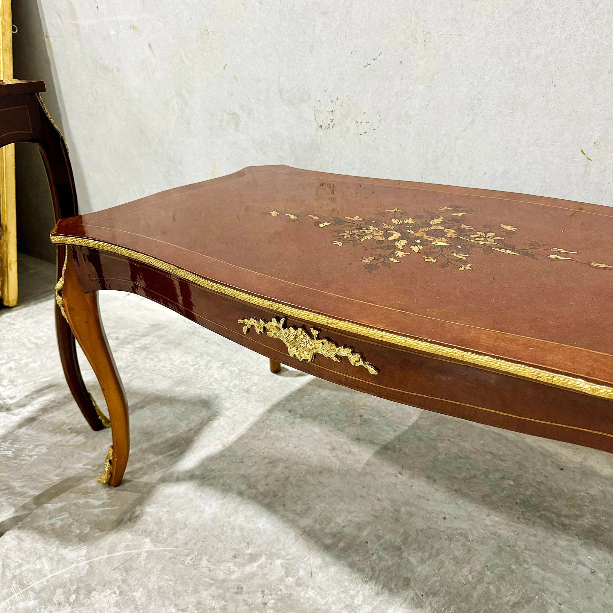 French Style Wooden Table Set (2 Side Tables and 1 Coffee Table) Gold Details