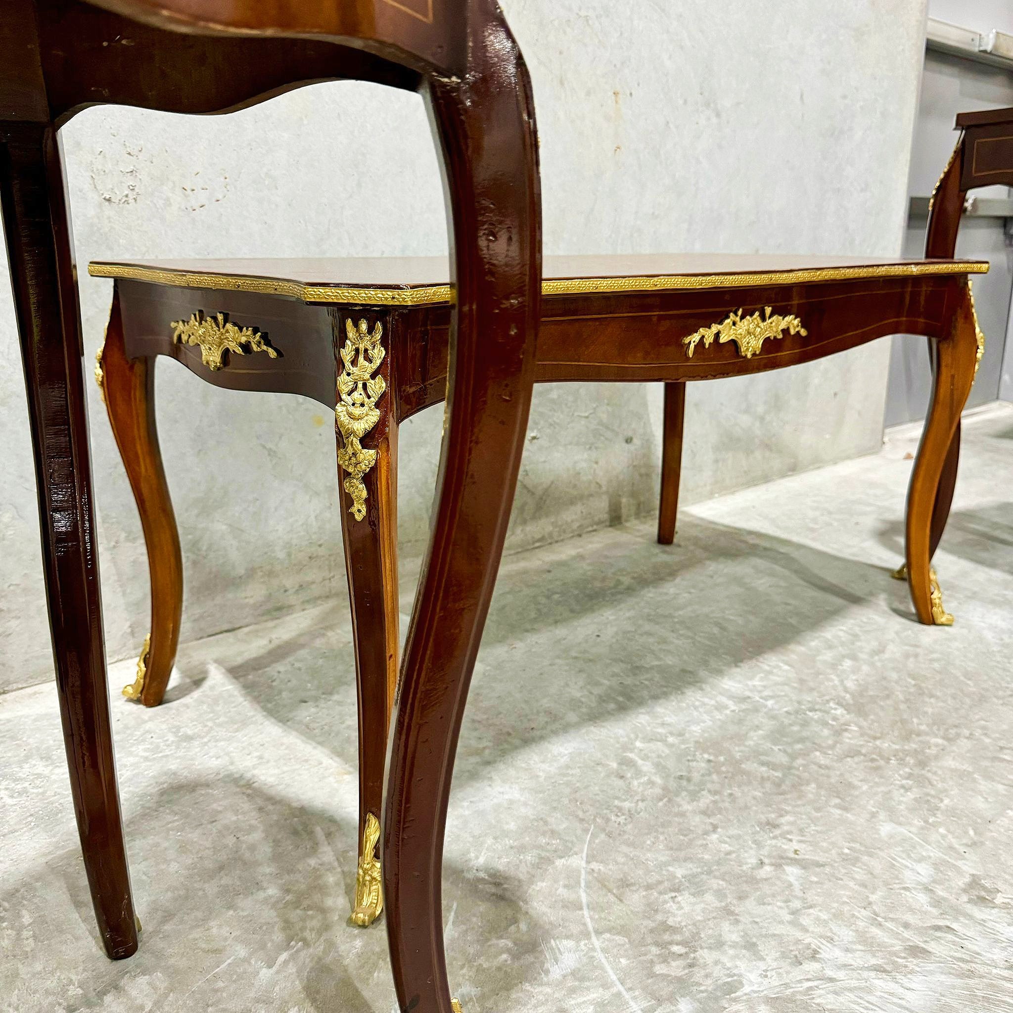 French Style Wooden Table Set (2 Side Tables and 1 Coffee Table) Gold Details