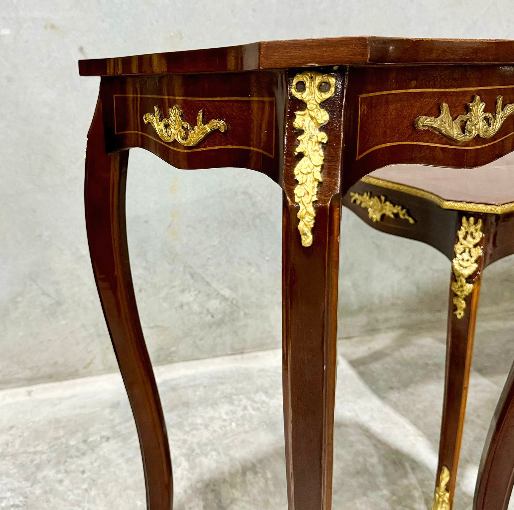 French Style Wooden Table Set (2 Side Tables and 1 Coffee Table) Gold Details