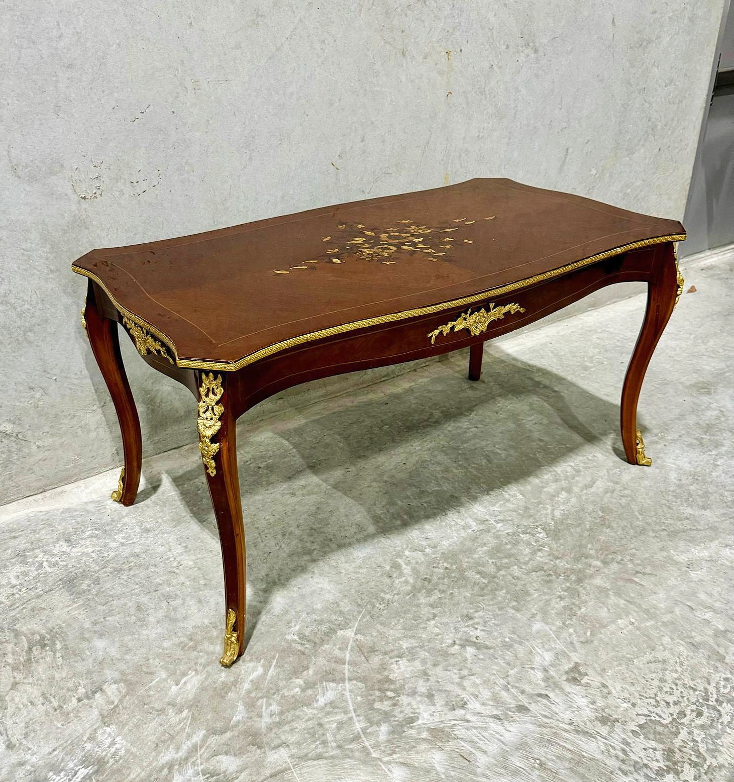 French Style Wooden Coffee Table with Gold Details