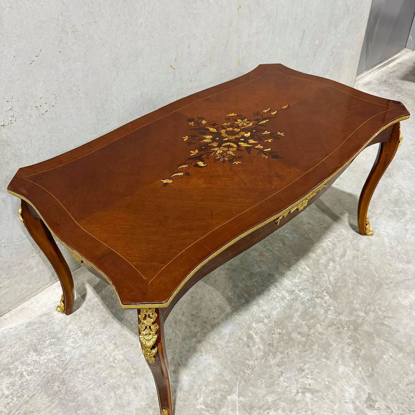 French Style Wooden Coffee Table with Gold Details