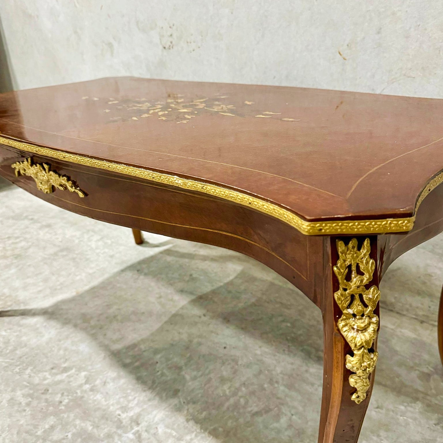 French Style Wooden Coffee Table with Gold Details