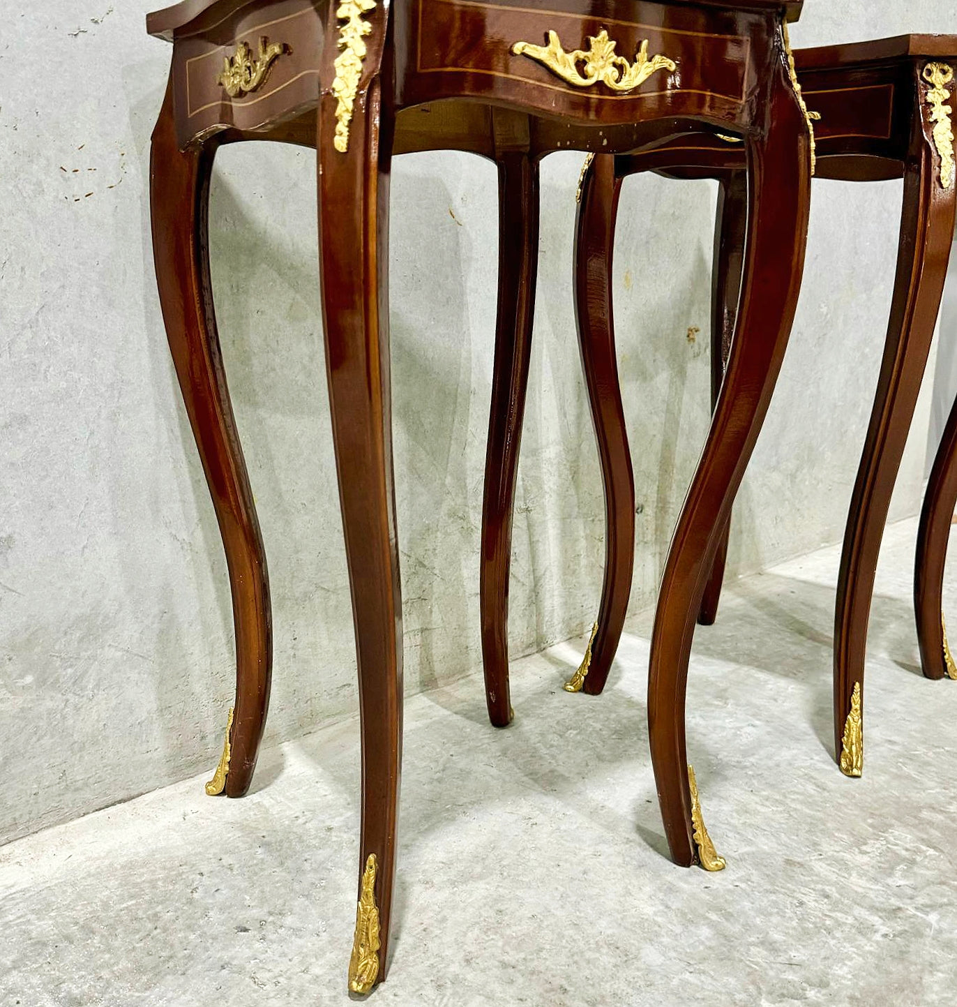 French Style Walnut Wood Louis XVI Small Side Table Gold Details